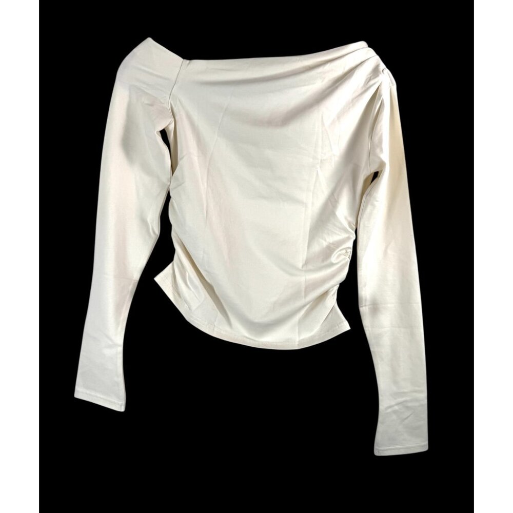 J.Crew Asymmetrical Off-the-Shoulder Top in Stretch Cotton Blend in Ivory sz S